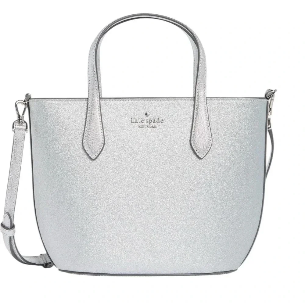 Kate Spade Glimmer Lunar Light Silver Glitter Mixed Medium Satchel Bag